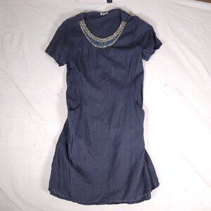 Elegant Navy Dress with Beaded Neckline